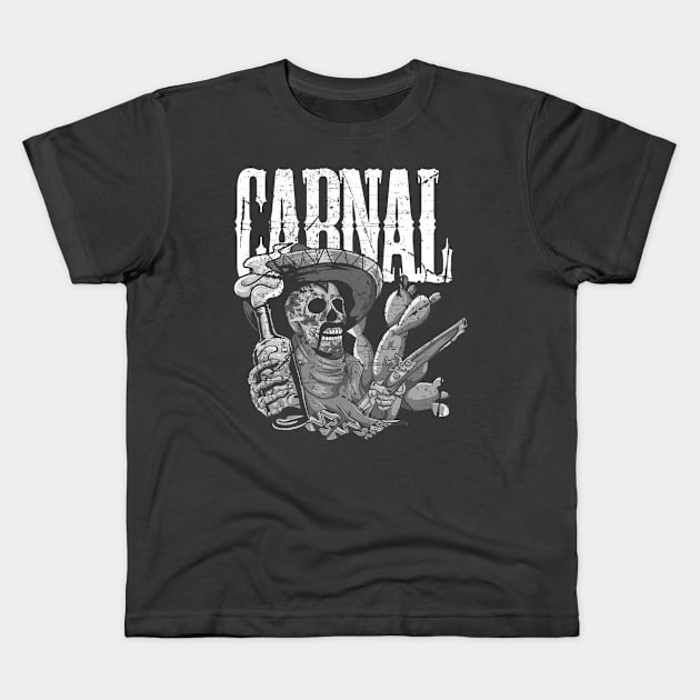 Carnal ~ Mexican Skeleton with Beer and Gun Kids T-Shirt by NINE69